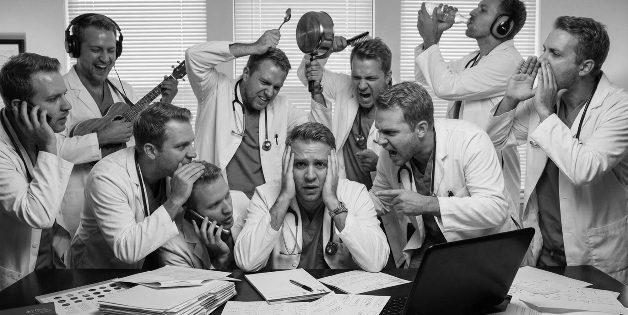 Doctors in chaotic office